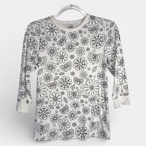 Bamboo Viscose Floral Butterfly Print Long‎ Sleeve Top White Black Size 16/18